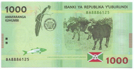 Банкнота 1000 франков. 2015 год, Бурунди.