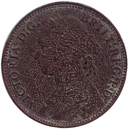 Монета 1 фартинг. 1875 год (H), Великобритания.