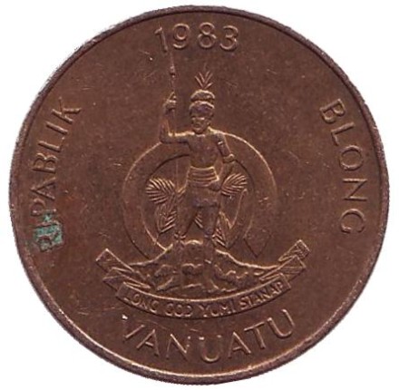 Монета 2 вату. 1983 год, Вануату. Ракушка.