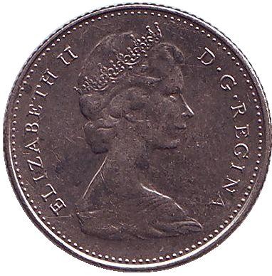 Монета 10 центов. 1968 год, Канада. Парусник. (Никель). Монета 10 центов. 1968 год, Канада. Парусник. (Никель).