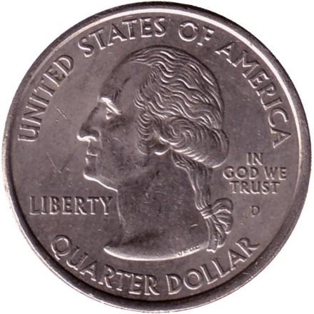 Монета 25 центов (D). 2008 год, США. Аляска. Штат № 49. Монета 25 центов (D). 2008 год, США. Аляска. Штат № 49.