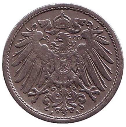 Монета 10 пфеннигов. 1904 год (A), Германская империя.