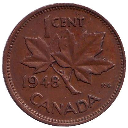 Монета 1 цент, 1948 год, Канада.