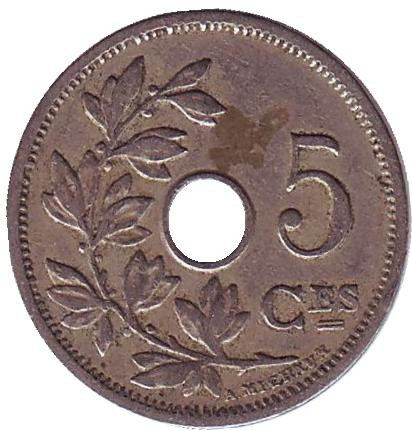 Монета 5 сантимов. 1906 год, Бельгия. (Belgique)