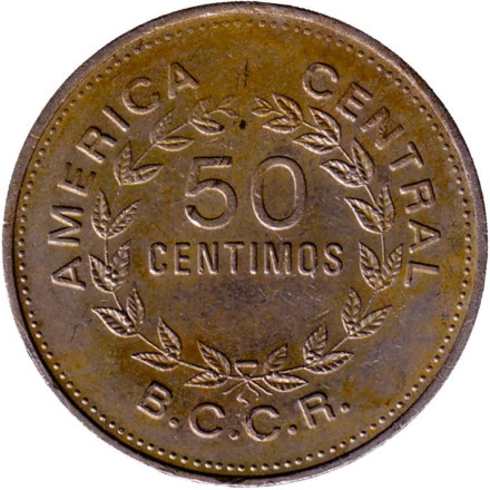 Монета 50 сантимов. 1976 год, Коста-Рика.