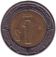 Монета 1 песо. 2004 год, Мексика. Монета 1 песо. 2004 год, Мексика.