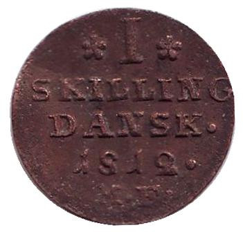 Монета 1 скиллинг. 1812 год, Дания.
