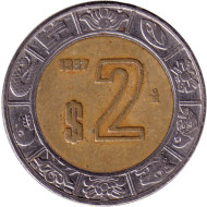 Монета 2 песо. 1997 год, Мексика. Монета 2 песо. 1997 год, Мексика.