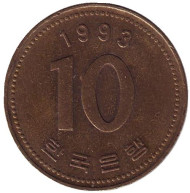 Монета 10 вон. 1993 год, Южная Корея. Монета 10 вон. 1993 год, Южная Корея.