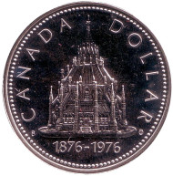 Монета 1 доллар. 1976 год, Канада. 100 лет Оттавской парламентской библиотеке. Монета 1 доллар. 1976 год, Канада. 100 лет Оттавской парламентской библиотеке.