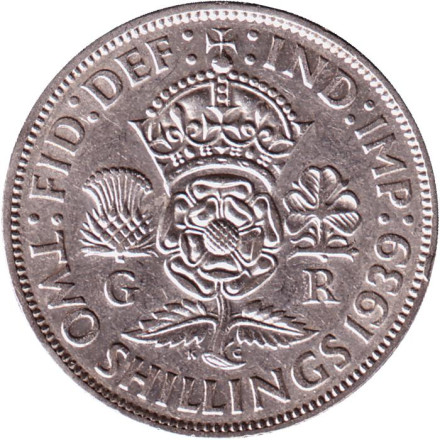 Монета 2 шиллинга. 1939 год, Великобритания. Состояние - XF.
