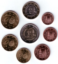 Набор монет евро (8 шт). 2014 год, Испания. 