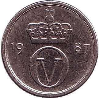 Монета 10 эре. 1987 год, Норвегия.