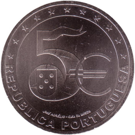 Монета 5 евро. 2022 год, Португалия. 20 лет Евро.