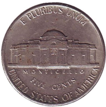 Монета 5 центов. 1981 год (D), США. Джефферсон. Монтичелло. Монета 5 центов. 1981 год (D), США. Джефферсон. Монтичелло.