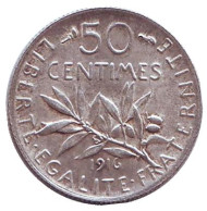 Монета 50 сантимов. 1916 год, Франция.