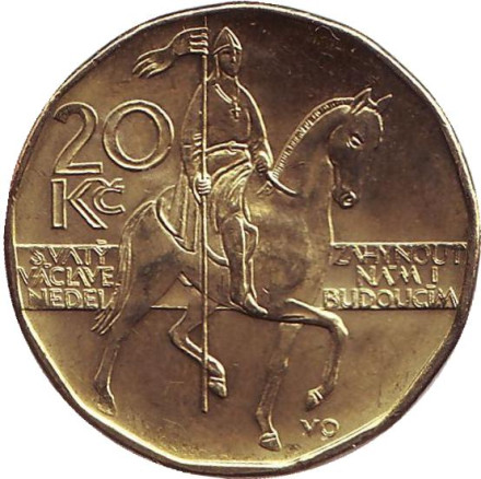 Монета 20 крон. 2016 год, Чехия. Всадник (Святой Вацлав).