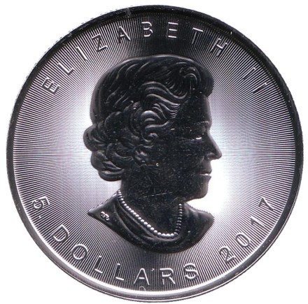 Монета 5 долларов. 2017 год, Канада. Кленовый лист. Монета 5 долларов. 2017 год, Канада. Кленовый лист.