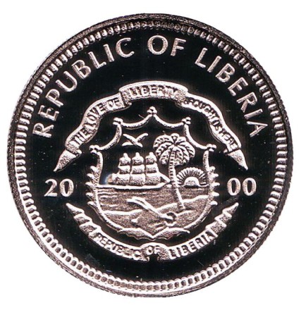 Монета 5 долларов. 2000 год, Либерия. Миллениум. Собор Святого Петра.