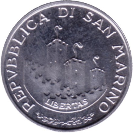 Монета 1 лира. 1993 год, Сан-Марино. Саженец оливы. Монета 1 лира. 1993 год, Сан-Марино. Саженец оливы.
