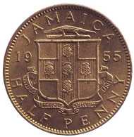 Монета 1/2 пенни. 1955 год, Ямайка. Монета 1/2 пенни. 1955 год, Ямайка.