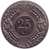 Монета 25 центов. 1998 год, Нидерландские Антильские острова. Цветок апельсинового дерева. Монета 25 центов. 1998 год, Нидерландские Антильские острова. Цветок апельсинового дерева.