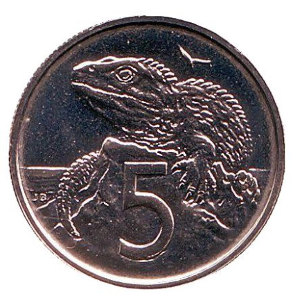 Монета 5 центов. 1980 год, Новая Зеландия. UNC. Гаттерия.