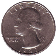 Монета 25 центов. 1987 (P) год, США. Вашингтон. Монета 25 центов. 1987 (P) год, США. Вашингтон.