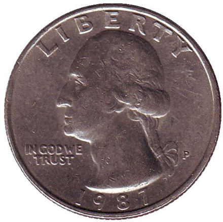 Монета 25 центов. 1987 (P) год, США. Вашингтон.