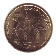 Монета 5 динаров, 2012 год, Сербия. Крушедольский монастырь. Монета 5 динаров, 2012 год, Сербия. Крушедольский монастырь.