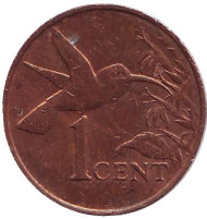 Монета 1 цент. 1989 год, Тринидад и Тобаго. Колибри. Монета 1 цент. 1989 год, Тринидад и Тобаго. Колибри.