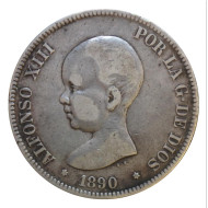 Монета 5 песет. 1890 год, Испания. Альфонсо XIII. (Отметка MP. M).