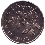 Монета 20 лип. 2007 год, Хорватия. Олива европейская. Монета 20 лип. 2007 год, Хорватия. Олива европейская.