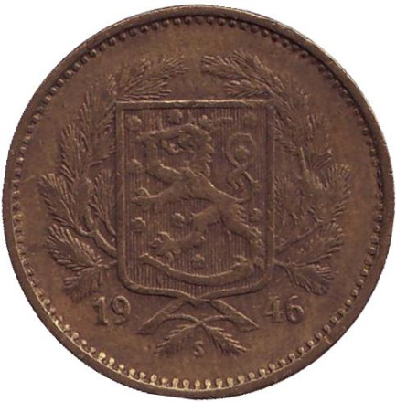 Монета 5 марок. 1946 год, Финляндия.