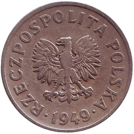 Монета 50 грошей. 1949 год, Польша. (Медно-никелевый сплав) Монета 50 грошей. 1949 год, Польша. (Медно-никелевый сплав)