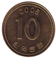 Монета 10 вон. 2006 год, Южная Корея.