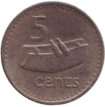 Монета 5 центов. 1975 год, Фиджи. Фиджийский барабан (лали).