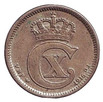 Монета 10 эре. 1916 год, Дания.