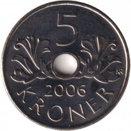Монета 5 крон. 2006 год, Норвегия.