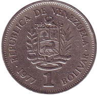 Монета 1 боливар. 1977 год, Венесуэла. Монета 1 боливар. 1977 год, Венесуэла.