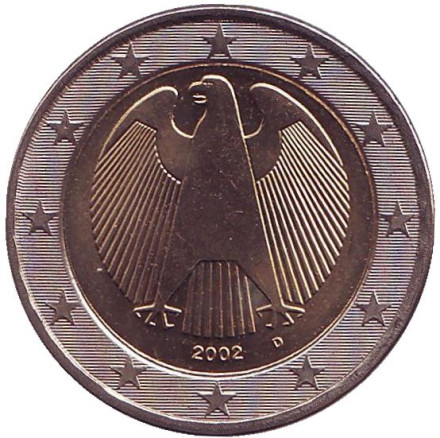Монета 2 евро. 2002 год (D), Германия.