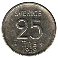 Монета 25 эре. 1959 год, Швеция. Монета 25 эре. 1959 год, Швеция.