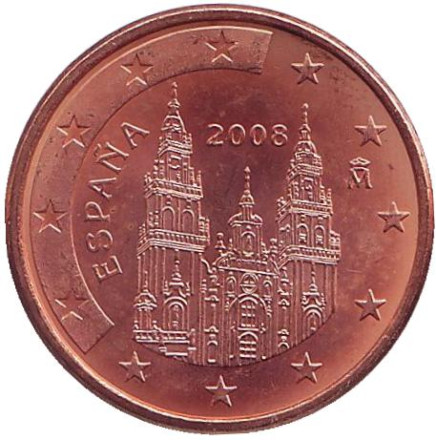 Монета 5 центов. 2008 год, Испания.
