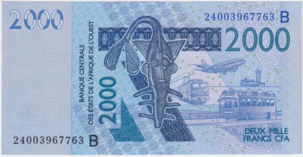 Банкнота 2000 франков. 2024 год, Западноафриканский экономический и валютный союз. Бенин. (B).