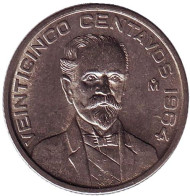 Монета 25 сентаво. 1964 год, Мексика. Франсиско Игнасио Мадеро.