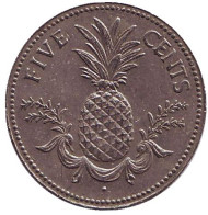Монета 5 центов. 1981 год, Багамские острова. Ананас. Монета 5 центов. 1981 год, Багамские острова. Ананас.