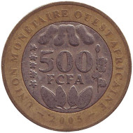Монета 500 франков. 2005 год, Западная Африка. Монета 500 франков. 2005 год, Западная Африка.