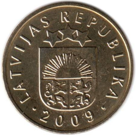 Монета 5 сантимов, 2009 год, Латвия.