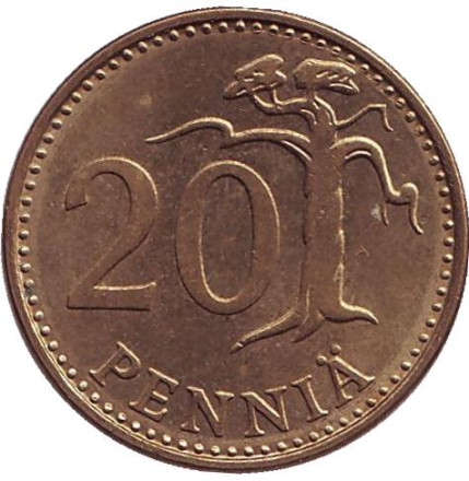 Монета 20 пенни. 1982 год, Финляндия.