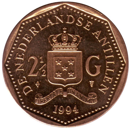 Монета 2,5 гульдена. 1994 год, Нидерландские Антильские острова.
